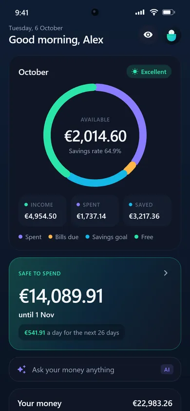 Home screen with Money Pulse